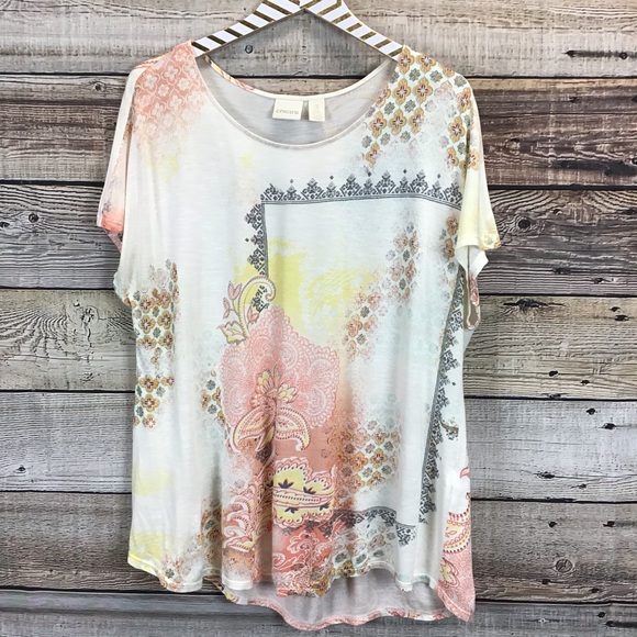 Chico's Tops - Chico’s 3 Short Sleeve Knit Top Ivory Pink Tee